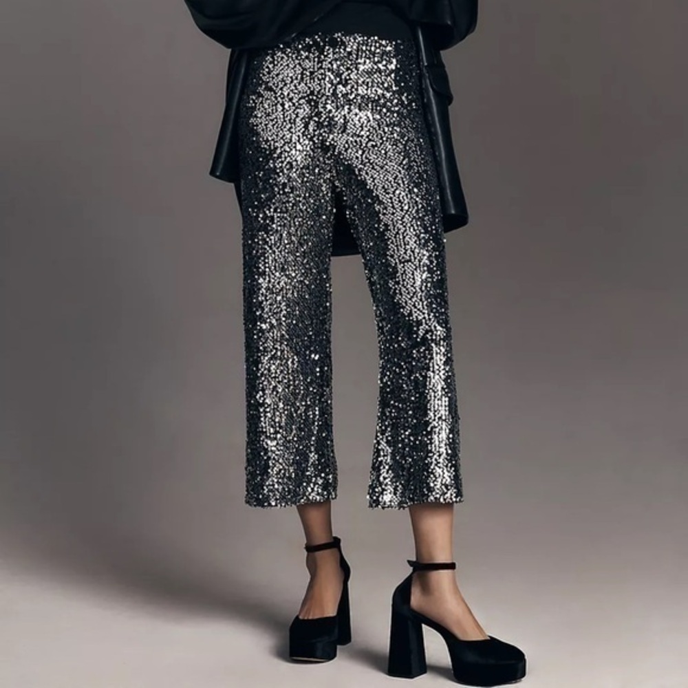 Anthropologie The Colette Cropped Wide-Leg Sequin Pants